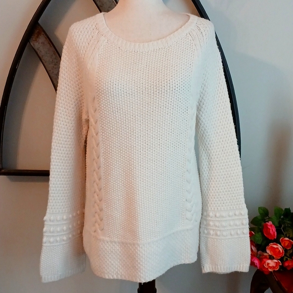 Ann Taylor Sweaters - ANN TAYLOR Creme Longer Knit Sweater with Sleeve Detail